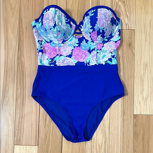 American eagle corset Floral women’s one piece swimsuit with bra support size L - Picture 1 of 4